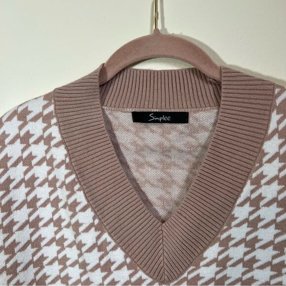 ✨ Simplee Women’s Tan White Houndstooth Vest OS - Picture 3 of 8
